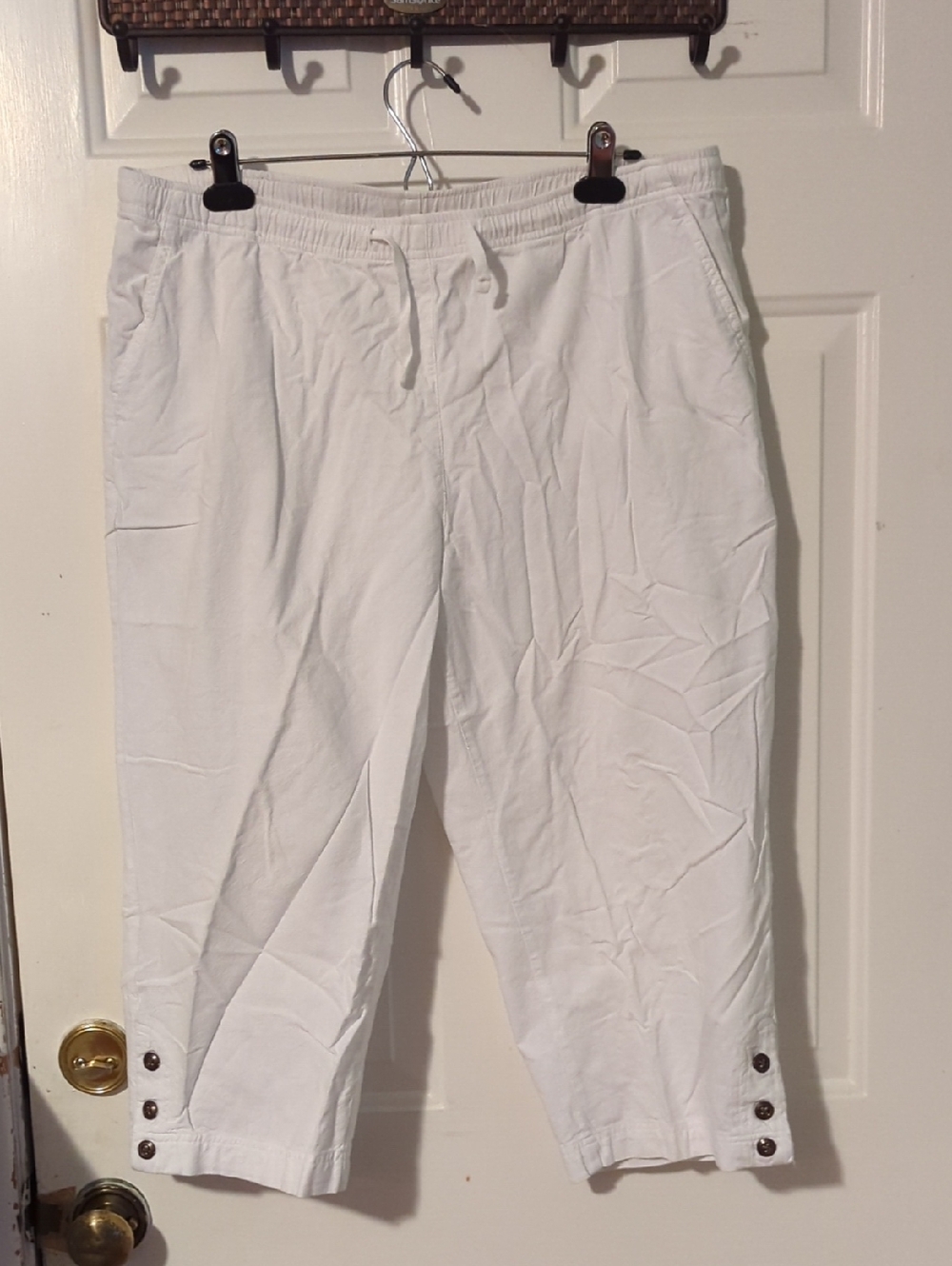 Women's Large White Casual Drawstring Capris Summer Beach Vacation